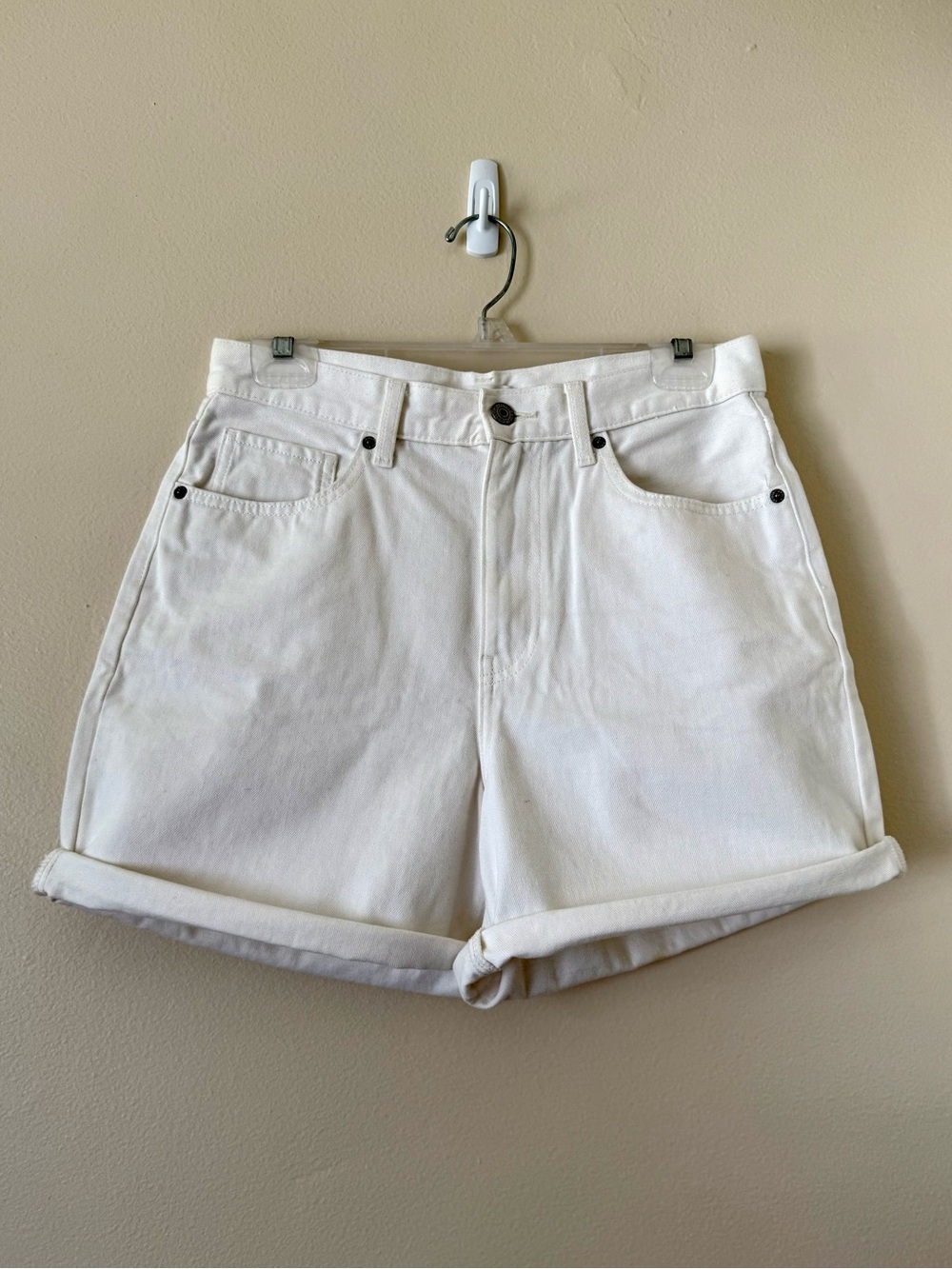 Uniqlo White High-Rise Rolled Hem Denim Shorts